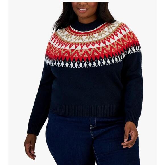 TOMMY HILFIGER Women's Half Snowflake Sweater 1X Blue Sky Captain NWT - Picture 1 of 8